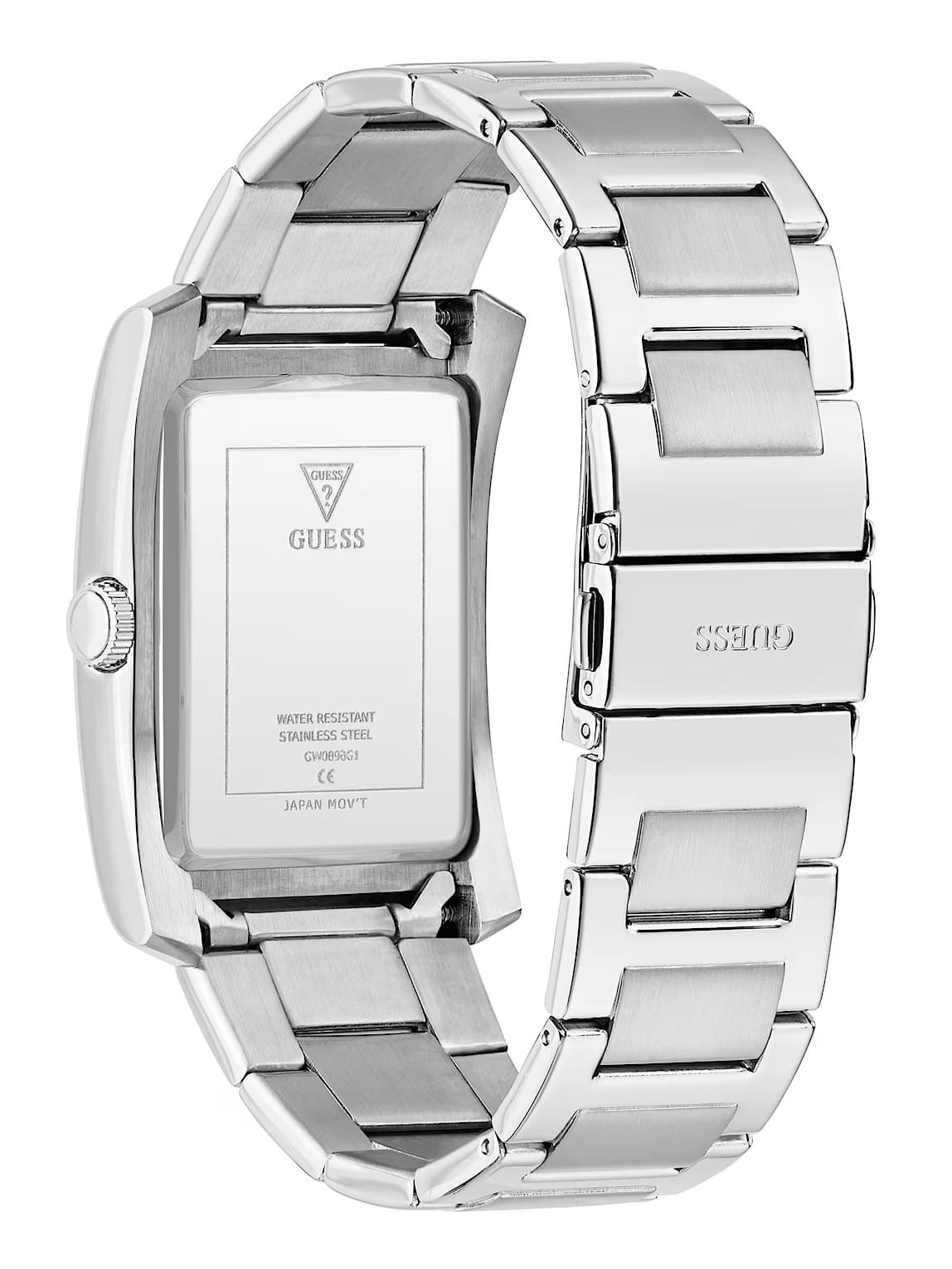 Guess Silver-Tone and Black Square Analog Watch GW0896G1
