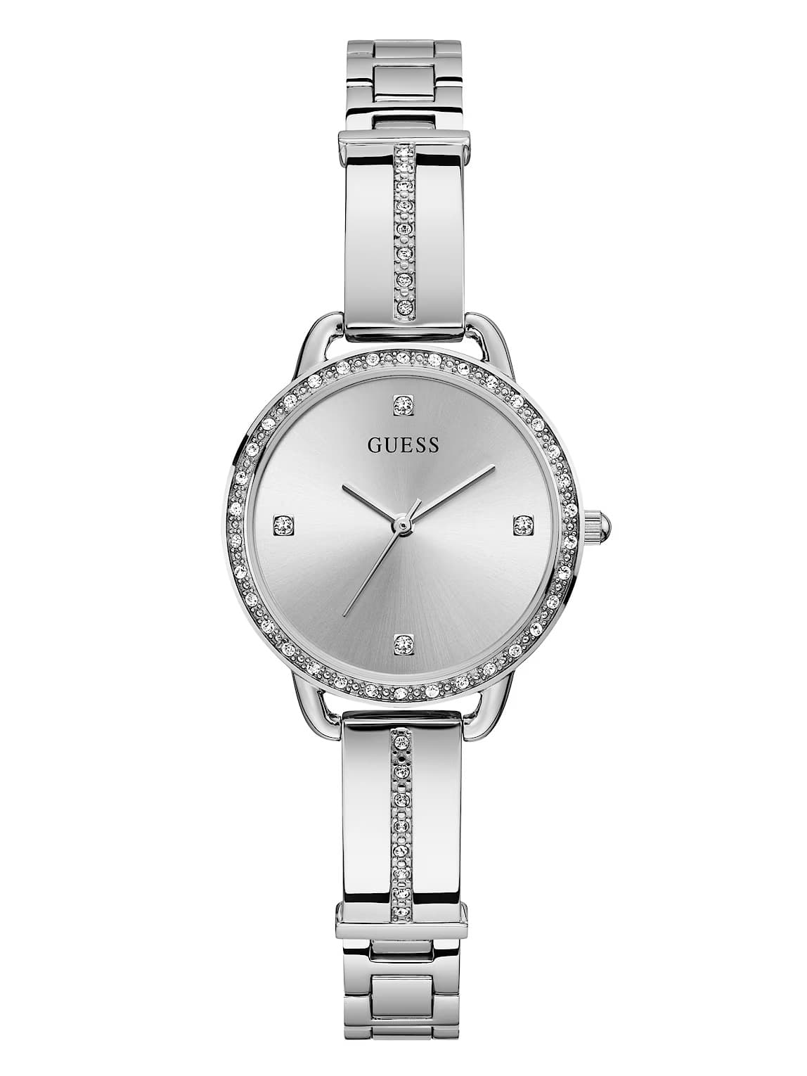 Guess 30mm Silver-Tone Crystal Analog Watch GW0022L1